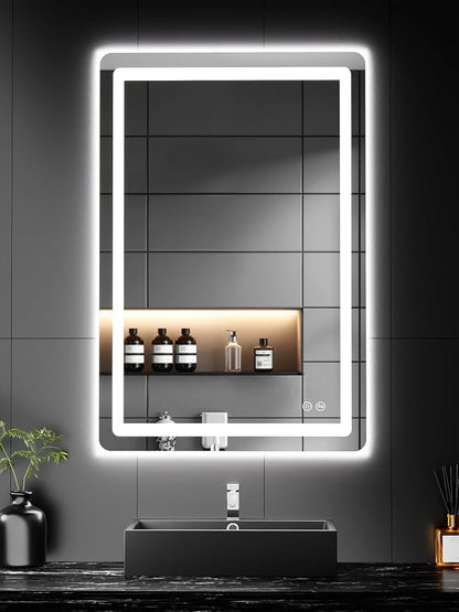 LED Bathroom Vanity Mirror with Lights, 20"x30" Lighted Wall Mirror | Front and Backlit, Anti Fog, Dimmable 3 Color Lighting, Memory Function, Shatterproof Glass, Plug in or Hardwired