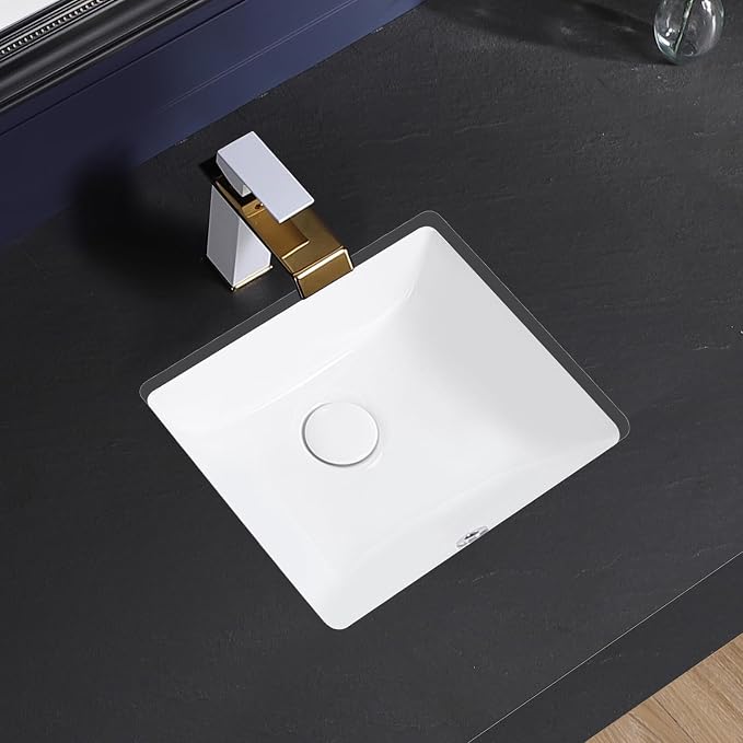 Small Undermount Bathroom Sink 14x13 Inch Vessel Sink White Porcelain Ceramic Under Counter Lavatory Vanity Sink Basin Rectangular Undermount Sinks with Overflow