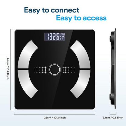 Smart Body Fat Scale Wireless Digital Weight Scale – Measures Body Composition: Body Fat Percentage, Muscle Mass, Water Percentage, and Bone Mass, Bluetooth Bathroom Scale for Home Use