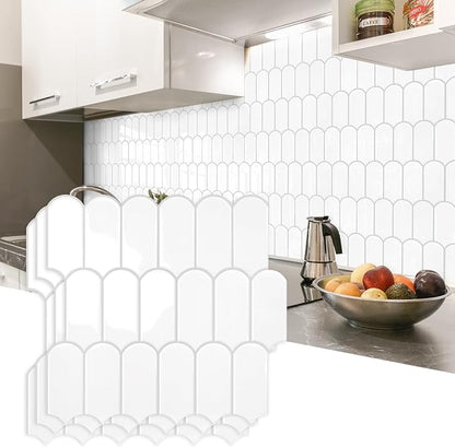 Vamos Tile Thicker Peel and Stick Backsplash Tile, White,10-Sheet | Self Adhesive Vinyl Wall Tiles with Gray Grout, Stick on Backsplash for Kitchen, Bathroom,RV,Laundry,11.1''x12''