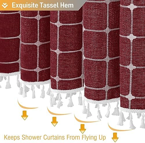 BTTN Burgundy Boho Farmhouse Linen Heavy Duty Shower Curtain Set, 72x72