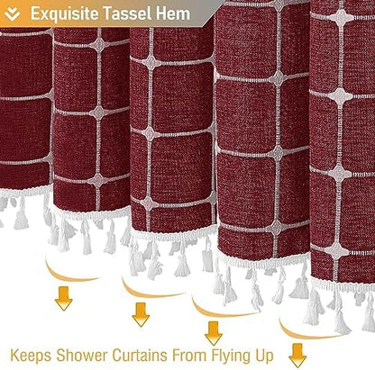 BTTN Burgundy Boho Farmhouse Linen Heavy Duty Shower Curtain Set, 72x72