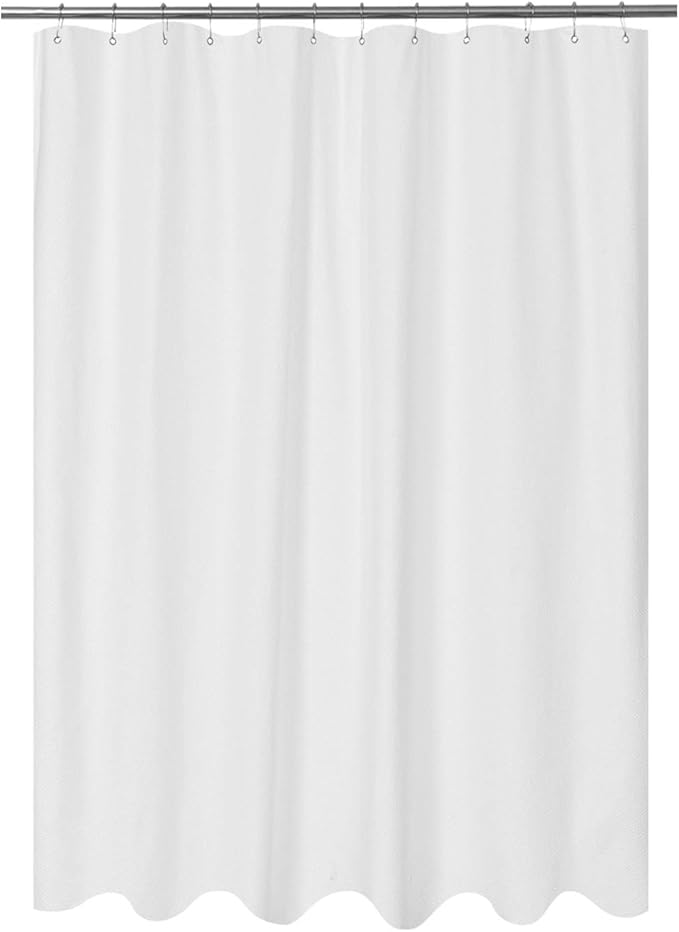 Embossed Microfiber Long Shower Curtain Liner 71 x 75, White | Machine Washable, Bottom Magnets, Water Repellent, 71x75 Inches Soft Fabric Shower Curtain for Bathroom