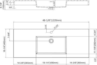 Dowell 48" Bathroom Sink,Single Bowl Vanity Basin,Rectangular Drop-In Bathroom Sink with Overflow,White-000 4818BPS