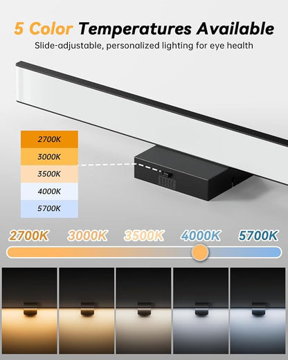 Modern LED Bathroom Light Fixtures,24inch (24.02'') 24W,2300 Lumen Dimmable Bathroom Vanity Lights Over Mirror,5CCT Black Vanity Lights for Bathroom Powder Room Washroom Restroom, ETL Certified