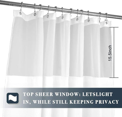 N&Y HOME 60 x 72 Waffle Weave Shower Curtain with Snap-in Liner Set White | 12 Metal Hooks Included, Snap on/off Fabric Liner, Hotel Style & Mesh Top Window, Machine Washable, 60x72 Shower Stall Size