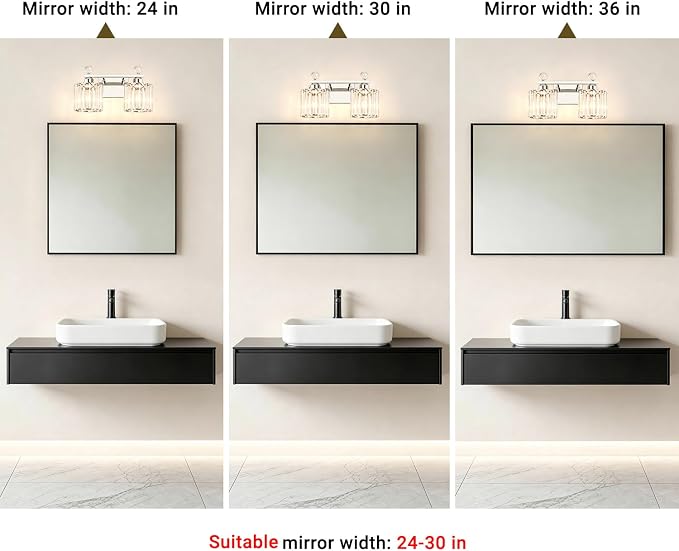 Lxybcce Modern Crystal Bathroom Vanity Light, 14In 2-Lights Bathroom Light Fixtures, Chrome Vanity Light Fixtures Over Mirror, Easy Installation & Shadow-Free Illumination for Bathroom Mirror Decor