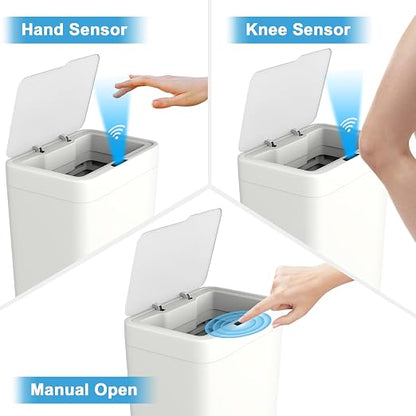 Naisu 2 Pack 4 Gal Bathroom Trash Can with Lid,Automatic Garbage Can with Touchless and Sealed Design,Slim Motion Sensor Waterproof Plastic Trash Bin Suitable for Bedrooms,Bathrooms,Kitchens,(White