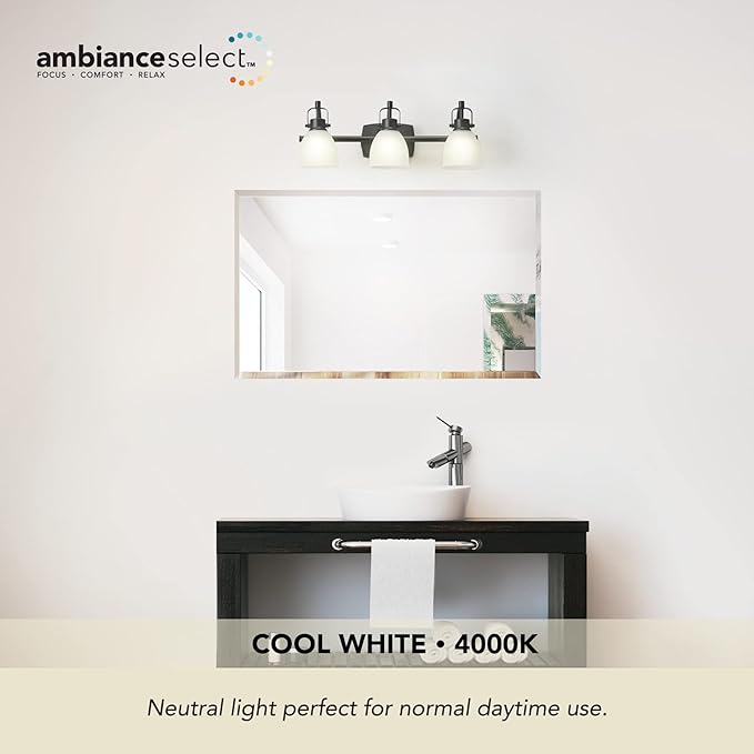 GLOBE Electric 52090 Gilroy 3-Light 25W Integrated LED Vanity Light with Selectable Color Temperature, Matte Black, Frosted Glass Shades, 1780 Lumens, 3000K-4000K-5000K Switch, Energy Star Certified