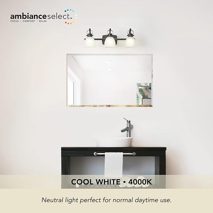 GLOBE Electric 52090 Gilroy 3-Light 25W Integrated LED Vanity Light with Selectable Color Temperature, Matte Black, Frosted Glass Shades, 1780 Lumens, 3000K-4000K-5000K Switch, Energy Star Certified