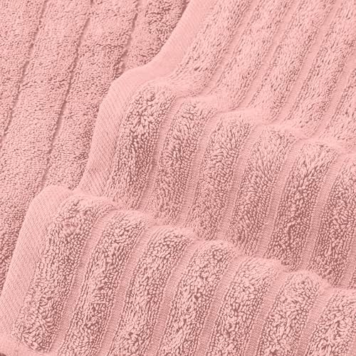 Elegant Comfort 100% Turkish Cotton Corduroy Ribbed Luxury Bath Towels, Premium Quick Dry Highly Absorbent 6 Piece Set with Bath & Hand Towels, 2 Each Plus Washcloths, Dusty Rose (Pack of 4)