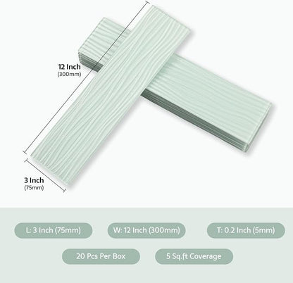 Peel and Stick Glass Subway Tile 3x12 Inch Light Green Glass Tiles for Kitchen Backsplash Shower Bathroom Wall(20 Pcs)