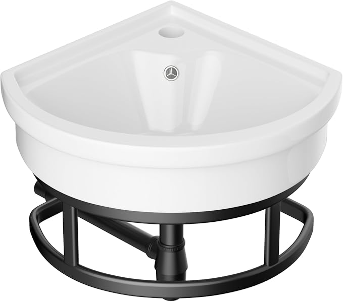 Lordear Corner Wall Mounted Bathroom Sink with Towel Rack – 11 4/5" x 11 4/5" Inch Triangular Wall Hung Porcelain Vessel Sink for Small Bathrooms One Hole Vanity Sink for Corner Installation