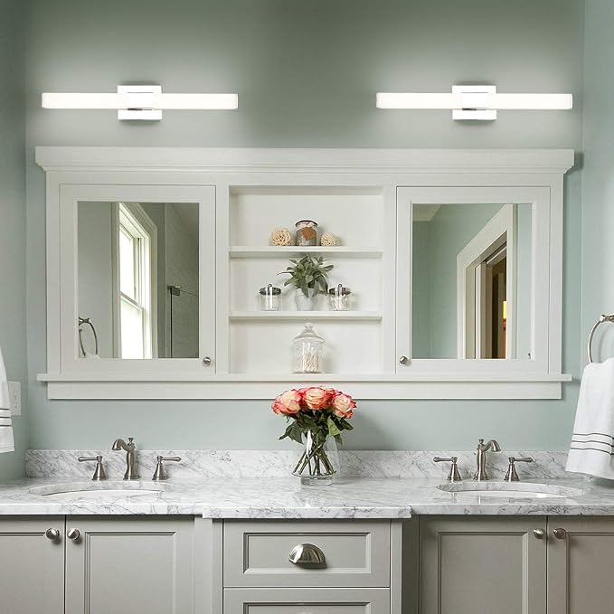 LED Bathroom Vanity Light 24 inch, 12W Modern Makeup Mirror Light Lamps, Indoor Wall Light 4000K, for Bathroom, Powder Room, Mirror Cabinets, Bedroom and Living Room. Chrome Finish.