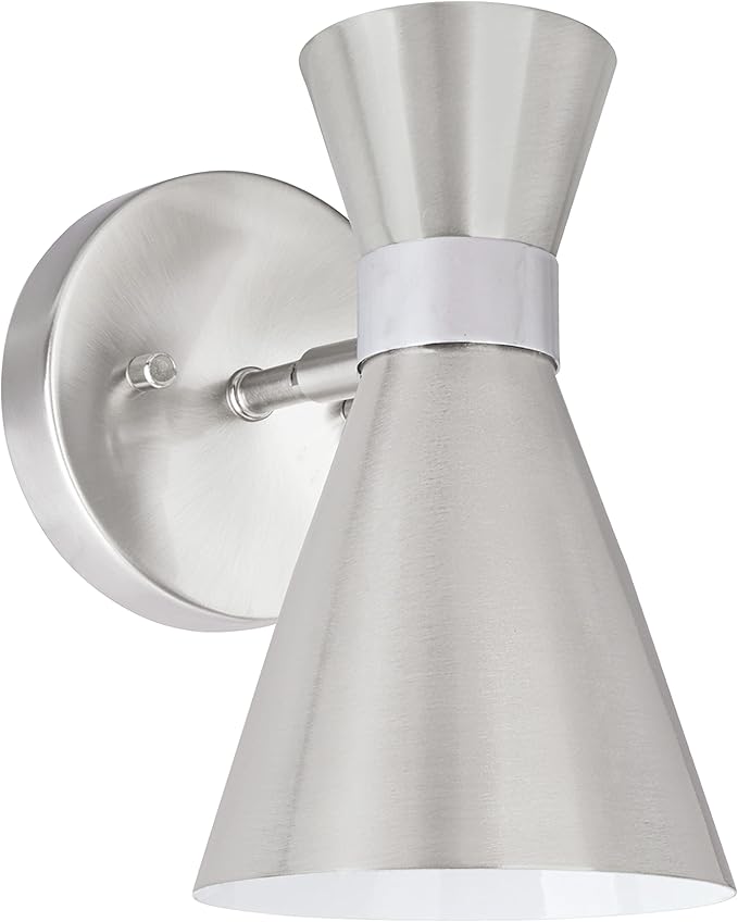 Aspen Creative 62502-11, One-Light Metal Bathroom Vanity Wall Light Fixture, 5" Wide, Transitional Design in Satin Nickel & Chrome