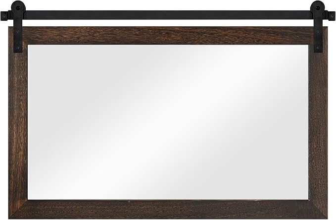 COGOOD Farmhouse Bathroom Mirrors for Over Sink - 30 x 49 Black Brown | Rustic Barn Door Wood Framed Vanity Mirror for Entryway, Living Room, Bedroom, Dresser Wall Decor