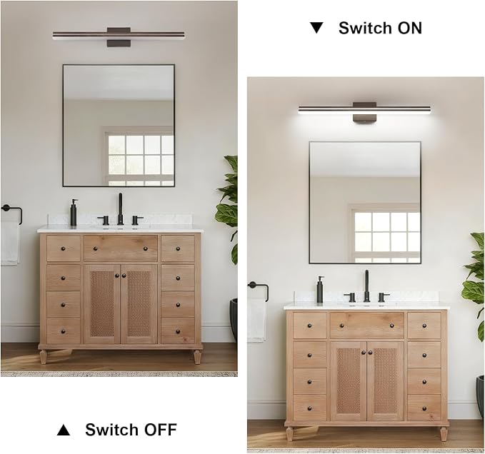 SineRise 32-Inch LED Modern Bathroom Vanity Light Bar, Brown Modern Acrylic Bathroom Wall Lighting Fixtures Over Mirror (Cool White 6000K)