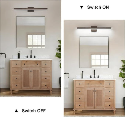 SineRise 32-Inch LED Modern Bathroom Vanity Light Bar, Brown Modern Acrylic Bathroom Wall Lighting Fixtures Over Mirror (Cool White 6000K)