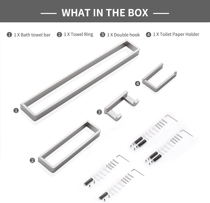 YACVCL 4-Piece Bathroom Hardware Accessories Set Polished Chrome Towel Bar Set Square Towel Holder Kit Stainless Steel Wall Mounted