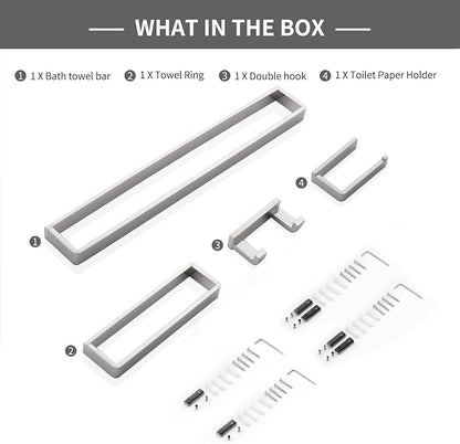 YACVCL 4-Piece Bathroom Hardware Accessories Set Polished Chrome Towel Bar Set Square Towel Holder Kit Stainless Steel Wall Mounted