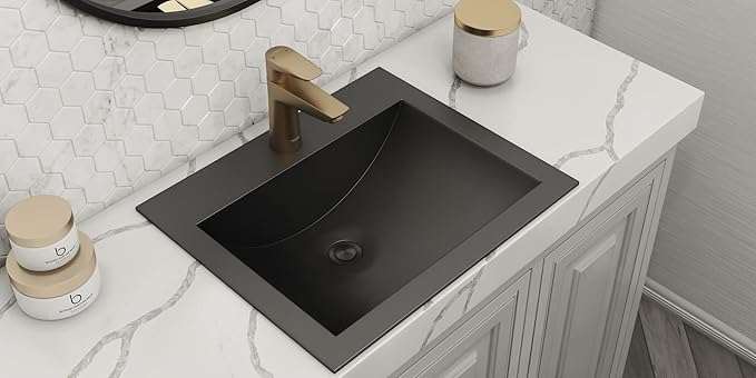 Ruvati 21 x 17 Inch Gunmetal Black Drop-in Bathroom Sink - Sleek Topmount Stainless Steel Sink for Bathroom Vanity, Perfect Drop-in Bathroom Sink for Modern Spaces