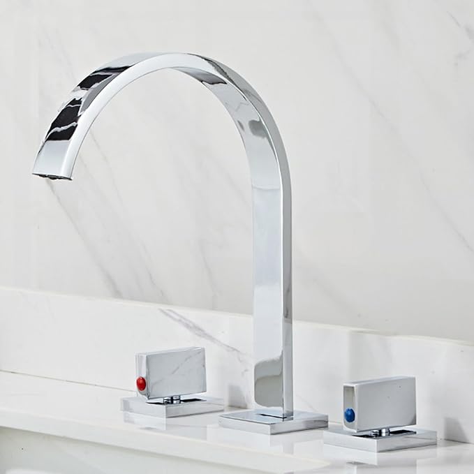 Bathroom Basin Mixer Faucet 3 Hole Brass Hot and Cold Water Double Handle 3 Hole Basin Faucets-Chrome Plated