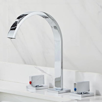 Bathroom Basin Mixer Faucet 3 Hole Brass Hot and Cold Water Double Handle 3 Hole Basin Faucets-Chrome Plated