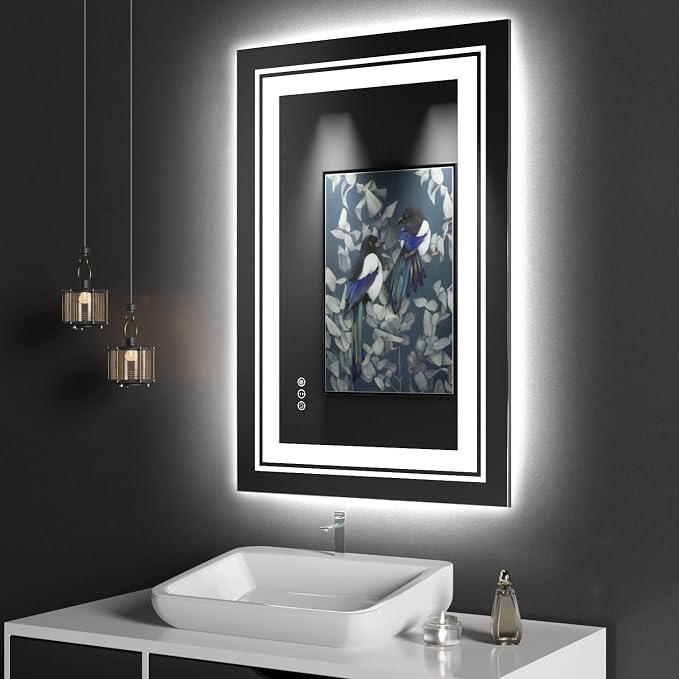 Snowdool 24 x 36 in LED Bathroom Mirror, Front and Backlit, Anti-Fog | Front and Backlit, Stepless Dimming, Anti-Fog, Memory Function
