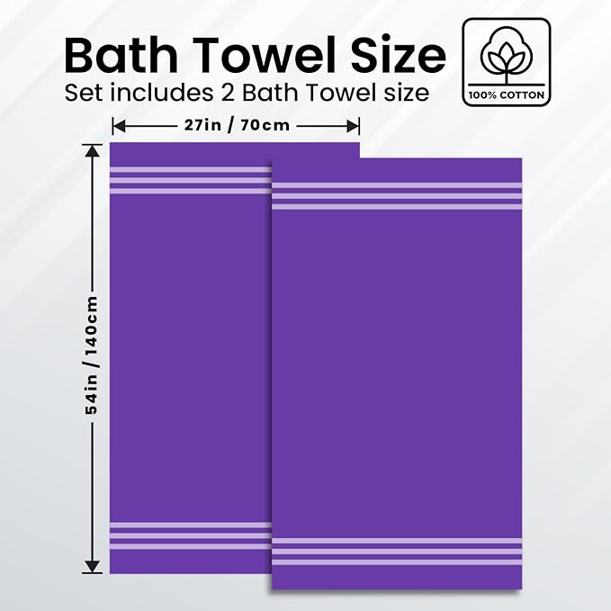 Infinitee Xclusives 100% Ring-Spun Cotton Bath Towels for Bathroom - Pack 2 | Luxury Super Soft, Absorbent & Quick-Drying |27x54 inches| Large Bathroom Towels Set |600 GSM| Gym, Shower, Spa & Hotel Use