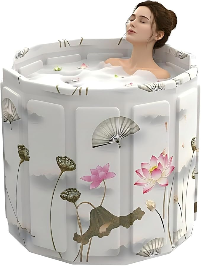 Portable Bathtub for Adult, Foldable Soaking Bathtub for Hot SPA&Ice Bath, Foldable Small Bathtub collapsible bathtub for Bathing, 6-layer Insulated portable tub,Space-Saving (Lotus, 27.5X26.6 IN)