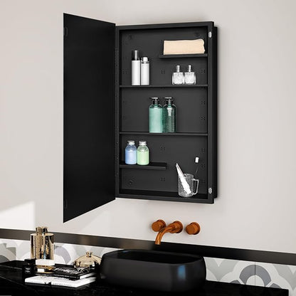 Fundin Black Medicine Cabinet Recessed or Surface Mount, Bathroom Medicine Cabinet with 20 x 36 Mirror Size and Adjustable Staggered Shelves