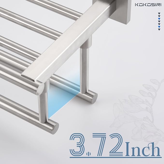 KOKOSIRI Towel Shelf with Double Towel Bars 32 Inches Bathroom Towel Rack Bath Towel Holder Wall Mounted Stainless Steel, Brushed Nickel, B6005BR-L32