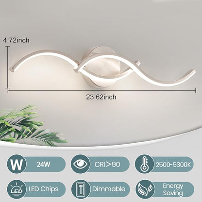 Brushed Nickel Curved 5CCT Bathroom Vanity Light Fixture Over Mirror, 23.62 inch Modern LED Wall Lamp Dimmable Bathroom Light Fixture Modern Wall Sconces