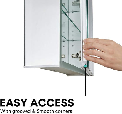 Bathroom Medicine Cabinet, Aluminum, Recessed/Surface Mount, 20" x 30", Right/Left Hinged, Mirrored Interior