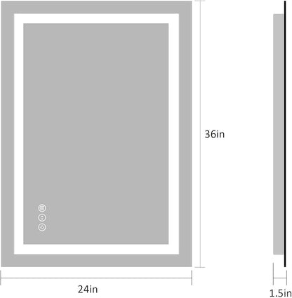 LED Bathroom Mirror 24"X36" with Front Light and Backlit | Stepless Dimmable, Anti-Fog, Shatter-Proof, HD Reflection, Memory, 3 Colors Lighting, UL Listed (Horizontal/Vertical).