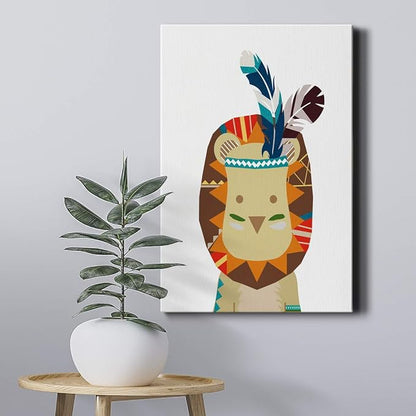 Renditions Gallery Canvas Animal Wall Art Decorations Paintings & Prints Tribal Baby Chief Lion Canvas Animated Wall Hanging Prints for Bedroom Living Room Office Kitchen - 8"x12" LT02
