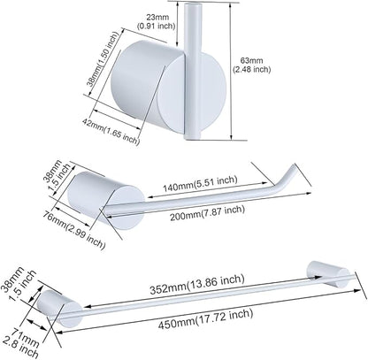 RANDOM Matte White Bathroom Hardware Set 4 Pieces Stainless Steel White Towel Bar Set Includ 18 inch Hand Towel Holder Toilet Paper Holder and 2 Towel Hooks Wall Mounted Bathroom Accessories Kit