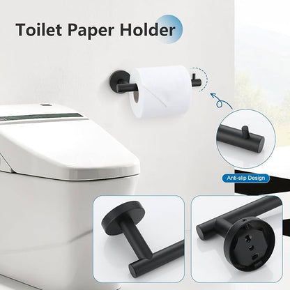 5 Pieces Towel Bar Set Matte Black Bathroom Hardware Accessories Set Stainless Steel Towel Racks Set for Bathroom,Wall Mounted 23.6 Inch Bathroom Hardware Set