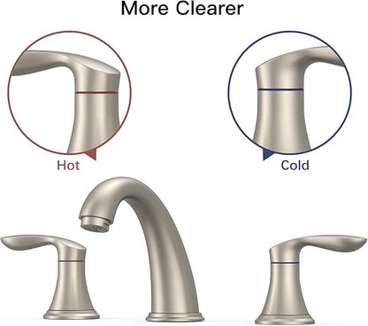 Bathroom Sink Faucet, Faucet for Bathroom Sink, Widespread Brushed Nickel Bathroom Faucet 3 Hole with Stainless Steel Pop Up Drain and cUPC Lead-Free Hose - (Brushed Nickel)