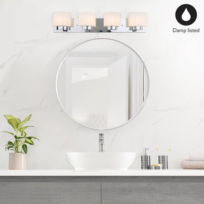 Design House Dove Creek Bathroom Light Fixtures - Traditional 4-Light Vanity Lights for Bathroom - Dimmable Vanity Lights with Frosted Glass – Polished Chrome – Design House, 589671