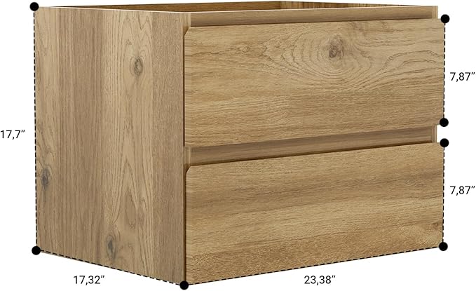 Floating Bathroom Vanity Without Sink Wall Mounted Cabinet with 2 Soft-Close Drawers and Doors, Moisture-Resistant MDF,Large Storage for Small Space(24")