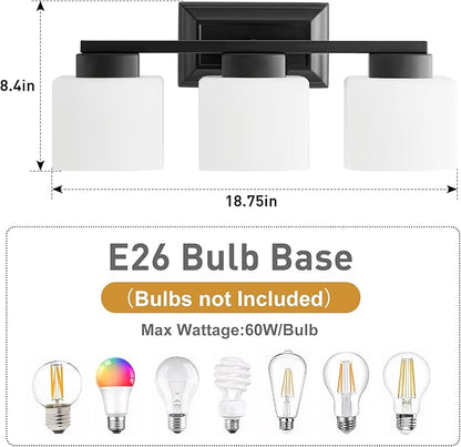 3-Light Bathroom Light Fixtures - Black Bathroom Vanity Lights with Frosted Glass Shade Modern Bathroom Lighting Fixtures Over Mirror - Wall Sconce Lamps for Bedroom,Living Room,Hallway