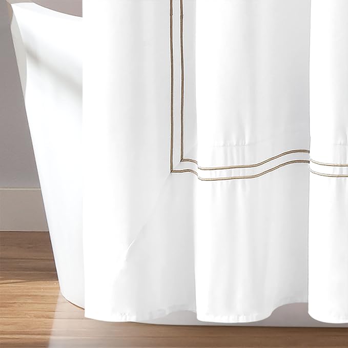 Lush Decor Hotel Collection Shower Curtain Single 72" W x 72" L White & Wheat - White Shower Curtains for Bathroom - Bathroom Curtain - Modern Decor