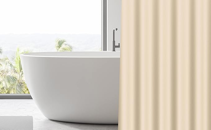 EHZNZIE Shower Curtain Liner Light Weight PEVA, Shower Liner 72x72 Inches, Waterproof, No Chemical Smell with 12 Rust Proof Metal Grommets for Bathroom Shower Curtain, Beige