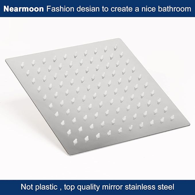 NearMoon Rain Shower Head With Shower Arm, Ceiling Mount Square Shower, Stainless Steel Ceiling Rainfall Showerhead- Waterfall Full Body Coverage (8 Inch, Chrome Finish)