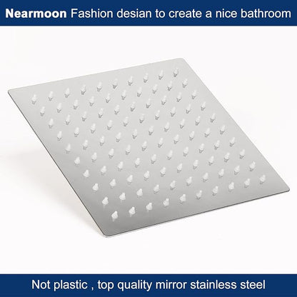 NearMoon Rain Shower Head With Shower Arm, Ceiling Mount Square Shower, Stainless Steel Ceiling Rainfall Showerhead- Waterfall Full Body Coverage (8 Inch, Chrome Finish)