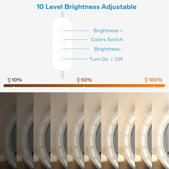 Bairth LED Vanity Lights for Mirror, 16ft Makeup Strip Light 3/4 / 6000K | 10 Level Brightness Adjustable, USB Cable, Hollywood Mirror Light Stick-On for Makeup Dressing Room Bathroom Bedroom