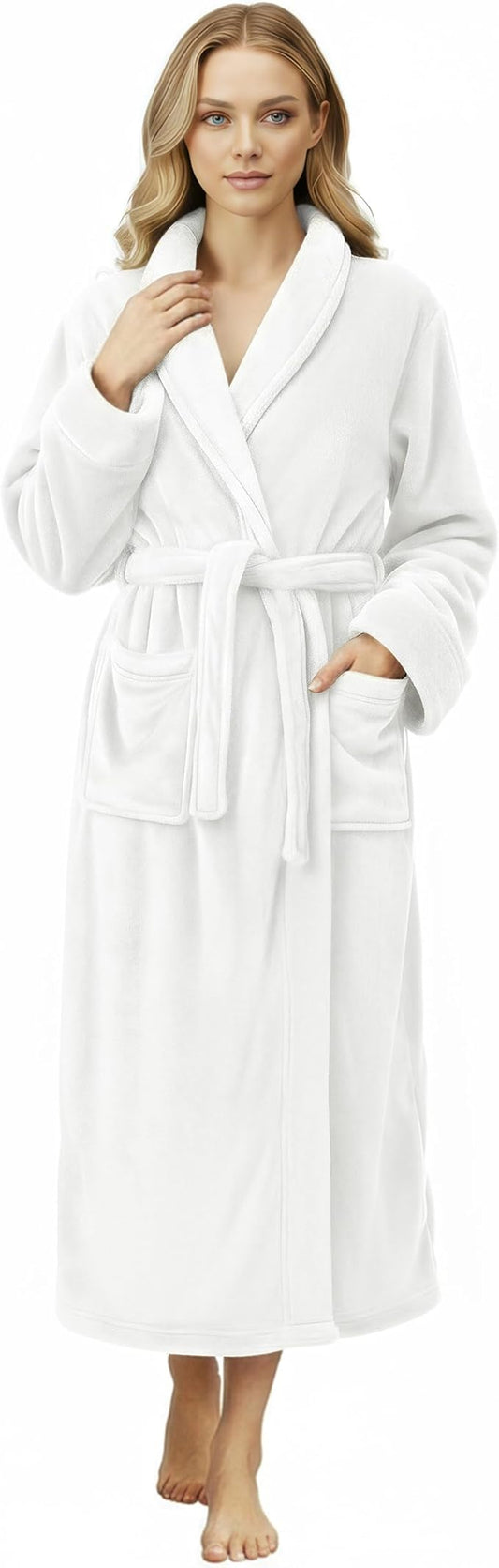 NY Threads Women's Fleece Shawl Collar Bathrobe Plush Long Spa Robe, Medium