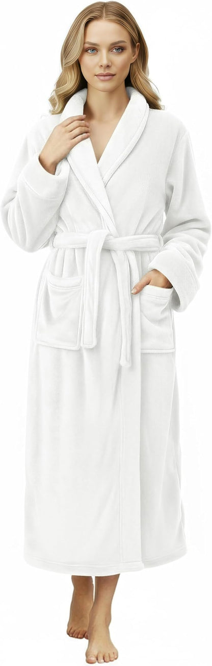 NY Threads Women's Fleece Shawl Collar Bathrobe Plush Long Spa Robe, Medium