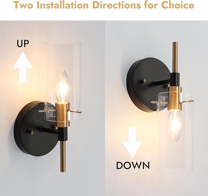 KSANA Black and Gold Wall Sconce, Modern Glass Wall Light Fixture for Living Room, Bathroom, Bedroom, and Hallway 1-Light